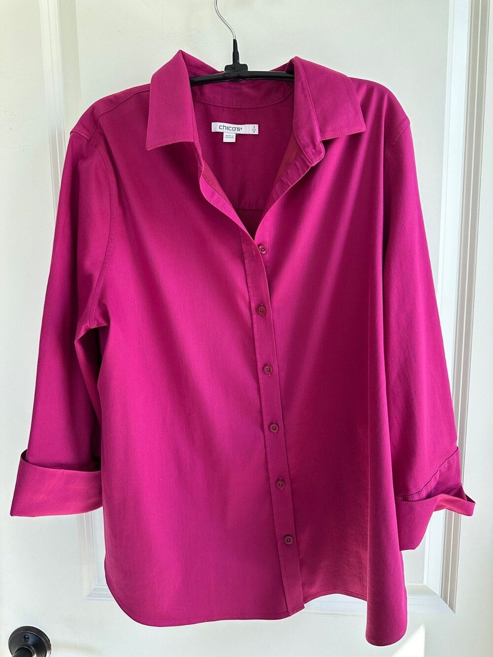 Chico's No-Iron Stretch Button-Down Fuchsia Shirt Chico’s 2 (Large / US 12)